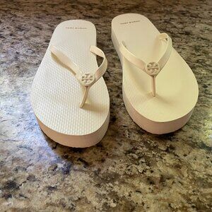 Cream Tory Burch Platform Flip Flops - Size 9